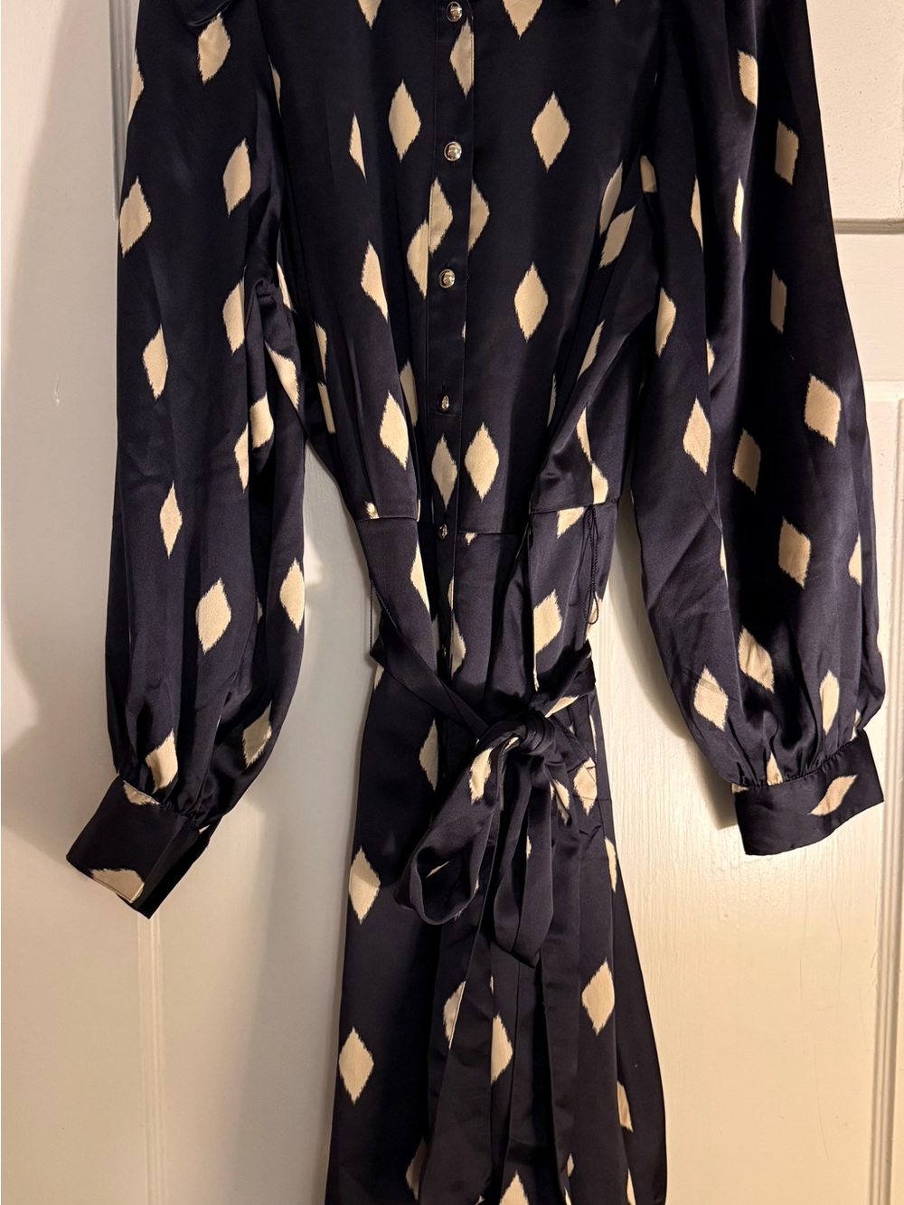 Ann Taylor Navy Diamond-Print Long Sleeve Shirt Dress - Picture 4 of 4